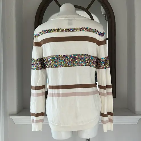 Willi Smith Hi-Low Crewneck Striped Sweater w/Sequin Detail Size L EXCELLENT!