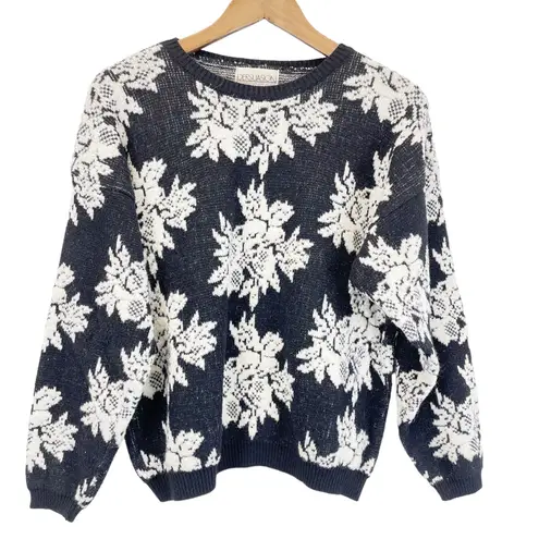 VTG 80s 90s Chunky Sweater Womens Medium Textured Whimsigoth Dark Cottagecore Black