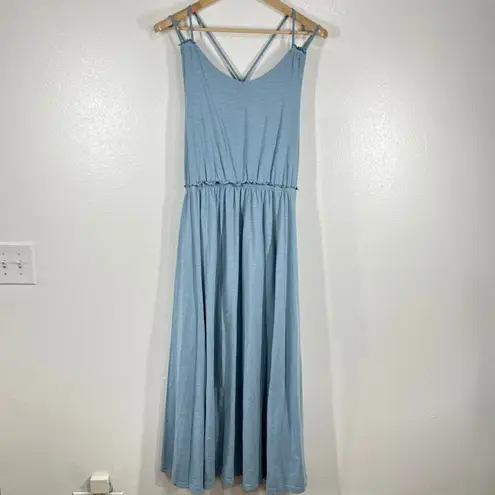 Dip Organic Cotton Maxi Dress Casual Sundress Criss Cross Back Blue Large Blue