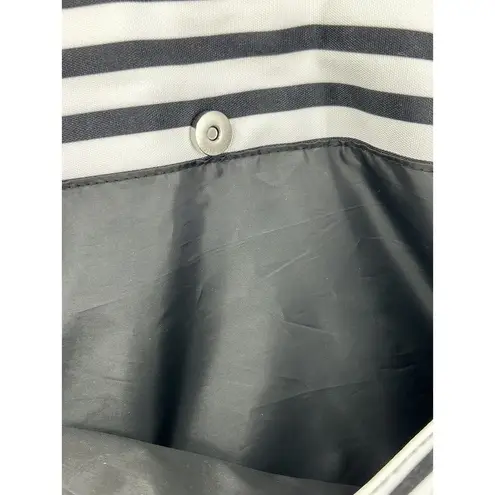 DSW Exclusive-Striped Overnighter Large Tote Bag Black White Canvas Strap Pocket