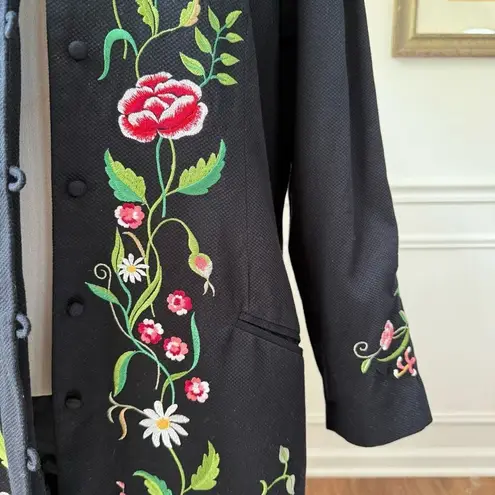 Victor Costa Occasion Floral Embroidered Coat Tunic Jacket Vintage Size 1X Black