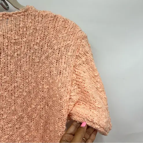 Vintage 80’s M peach Knit short sleeve Sweater Floral Embroidery Orange Size M