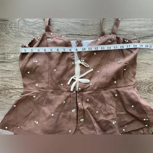 Fanm Mon Helaina Floral Bow Front Sweetheart Neck‎ Sheath Peplum Mini Dress Brown Size XL