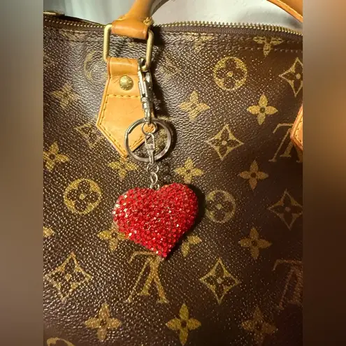 Red heart rhinestone purse charm