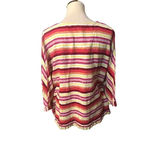 For Cynthia Striped Multicolor Linen Blend Boxy Fit Top size xl Condition: Exce