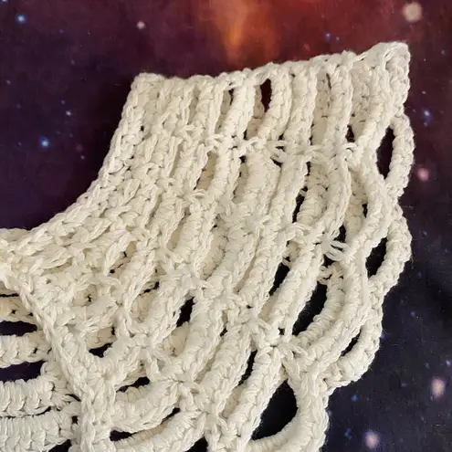 Vintage Womens Neck Choker Collar White Crochet Crocheted Faux Pearl Button