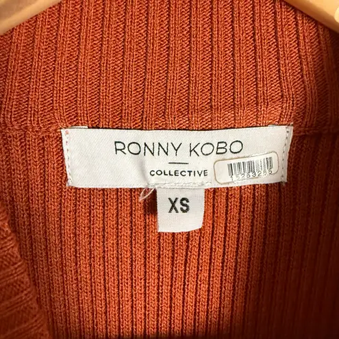 Ronny Kobo Opal Baked Clay Ribbed Knit Long Sleeve Cut Out Maxi Dress Size XS Orange