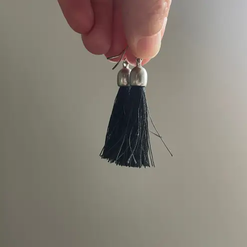 Black Tassel Earrings Silver Tone Dangle Drop Fringe Jewelry Classic Normcore
