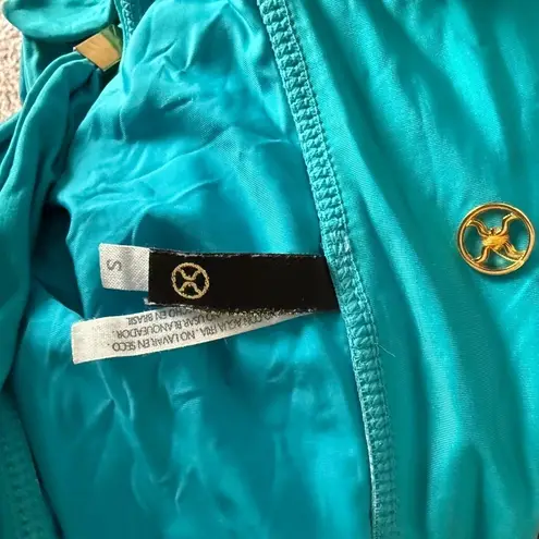 Aqua Blue Bikini Set Gold Halter Top Brazilian Cut Bottom sz S (D cup) Luxury