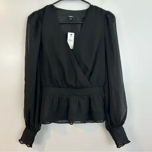 EXPRESS NWT  Long Sleeve V-Neck Chiffon Peplum Top Size Small