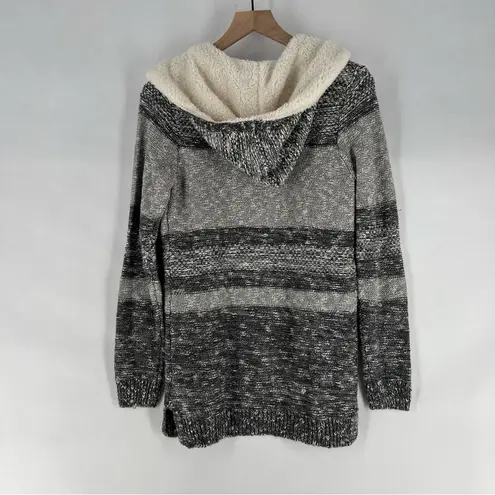 Lety & Me Dockerie Sherpa Trim Hooded Open Front Cardigan Gray Womens Size S