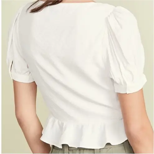 J.O.A. Los Angeles Just One Answer Ivory Satin Ruffle Clasp Blouse Sz M NWT‎ - Image 2