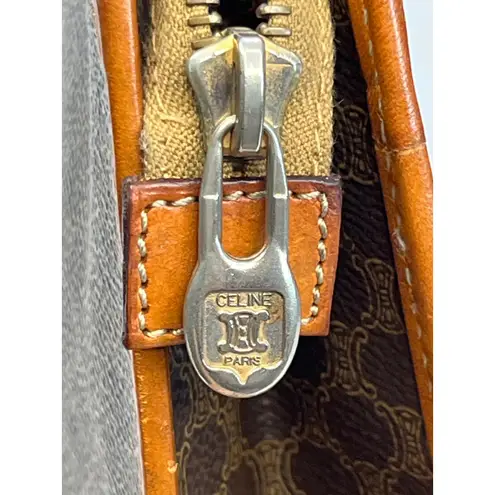 CELINE Vintage Macadam Coated Canvas Clutch Pouch Made In Italy Tan Leather Trim