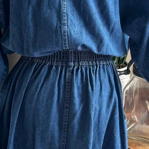 Vintage USA Made Denim Shirt Dress by IDEAS – 100% Cotton Button Front Blue Size 20W