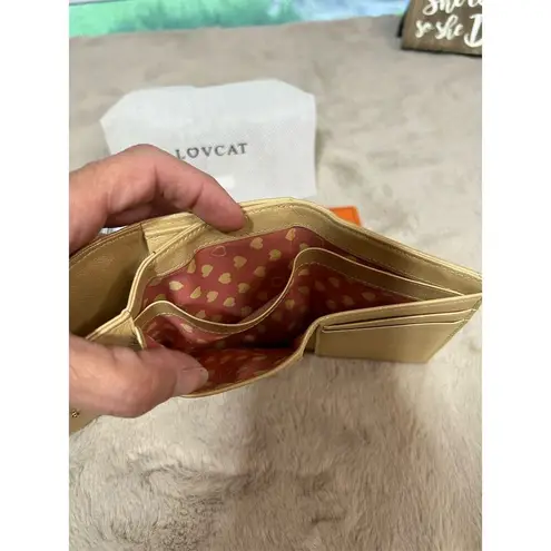 Lovcat Paris Women's Gold Leather Trifold Wallet with Heart Design