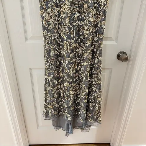 Mac Duggal 4316D Long Sleeve Beaded Formal Black Tie Evening Gown Platinum Gold