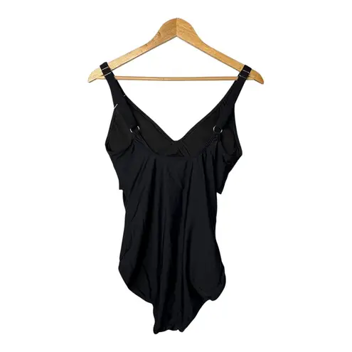 Aidonger Black One Piece Swimsuit Wrap Front Adjustable Straps Size Medium NWT