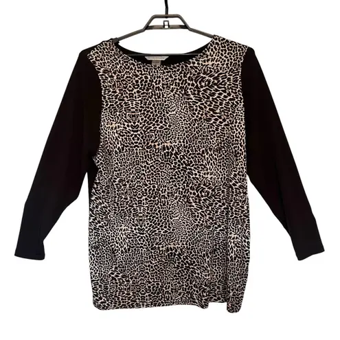 Peter Nygard Y2K Leopar Womens Top Sz XL Black Safari Career Stretchy Glam Tunic