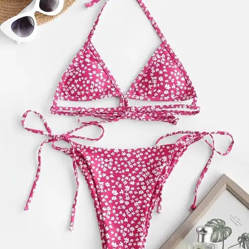 Floral Print Bikini Sets 2 Pieces Swimsuit Triangle Halter Neck