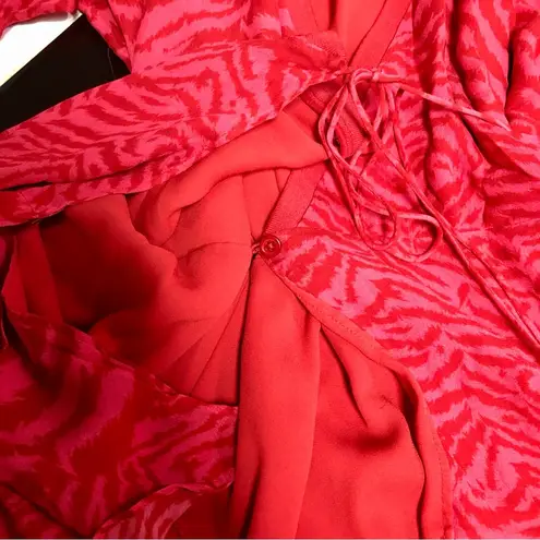 All Saints Keva Remix Two-Tone Long Sleeve Mini Dress Tiger Animal Print Zebra M