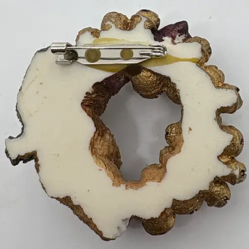 1990s Boyds Teddy Bear Wreath Brooch Holiday Christmas Jingle Bells Star Brown