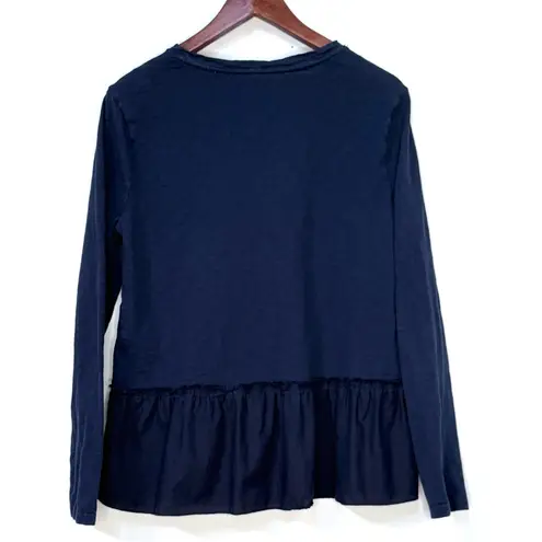 Dylan Los Angeles Navy Blue 100% Cotton Ruffle Hem Long Sleeve Top Women’s M