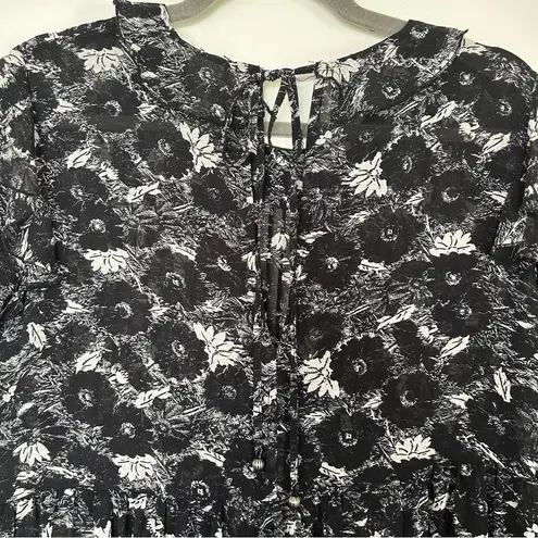 Free People These Dreams Black White Floral Long Sleeve Mini Dress M