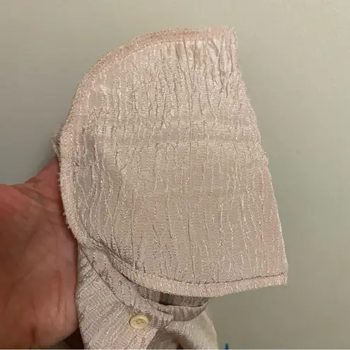 Amanda Smith Petites S Womens Blouse Top Shirt Beige Textured Wavy Lines Print