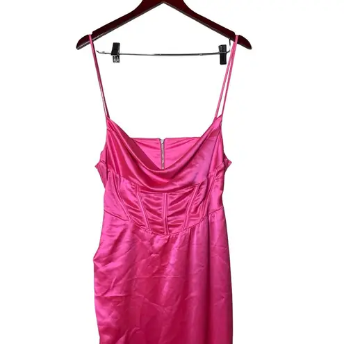 Retrofete Rosa Maxi slip Dress in Hyper Pink with side seam split sz L Size L
