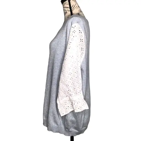 Skies Are Blue Floral Eyelet Ruffle 3/4 Sleeve Crewneck Pullover Knit Sweater 2X