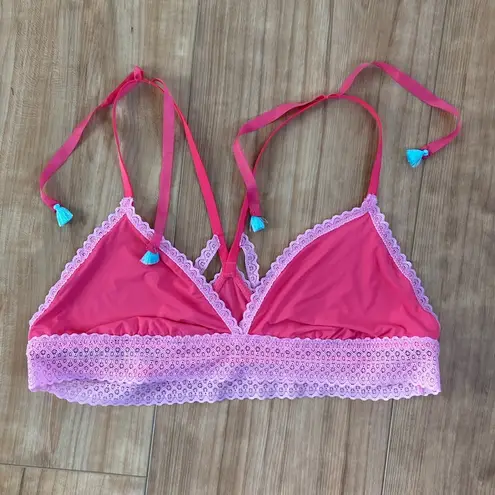 Aerie Y2K Bralette Lace Rim Bubblegum Pink Racerback Tassels Size XL Festival