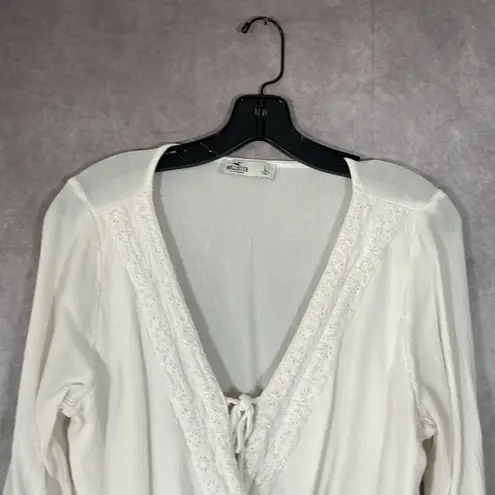 Hollister  California Long Sleeve White Tie Front Blouse | Size Large