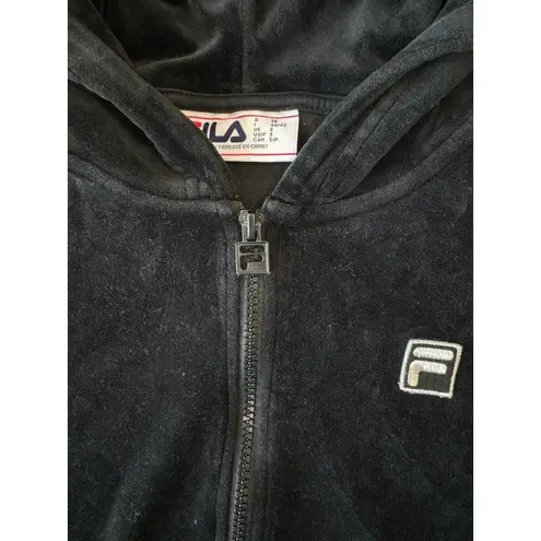 FILA  Y2K Quarter Zip Black Velour Hoodie Womens Small‎