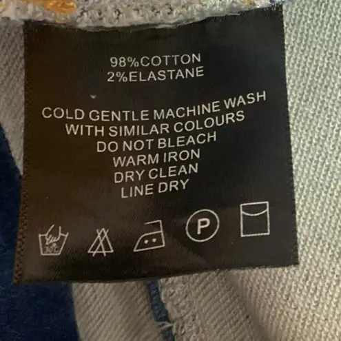 Maniere De Voir Blue Cut-Out High Rise Straight Leg Medium Wash Denim Jeans 10