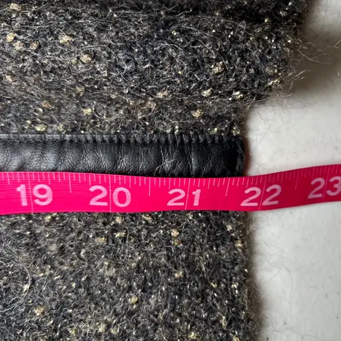 Eileen Fisher Mohair Wool Blend Open Front Leather Trim Sweater Jacket XS