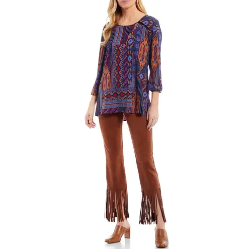 Slim Factor By Investments Women's Plus Pants Faux Suede Fringe Size 1X Brown