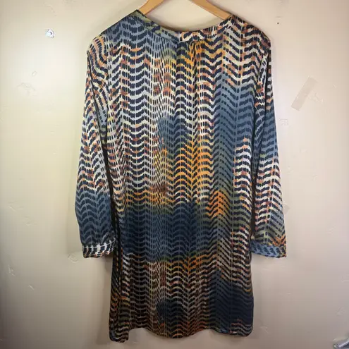 Veronica M Chiffon Dress Medium Blue Brown Animal Print Long Sleeve Office Wear
