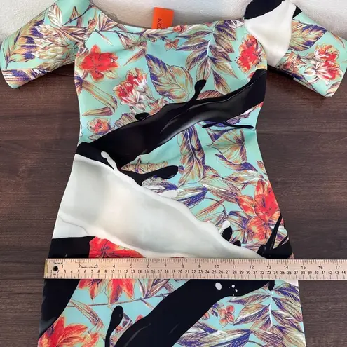 Clover Canyon Spilled Milk Off the Shoulder Bodycon Dress in Multi Size XS NWT