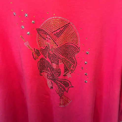 Quacker Factory Pink Embellished Witch Halloween 3/4 Sleeve Top Rhinestone 2X