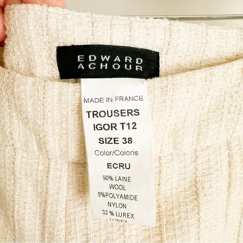 Edward Achour Paris Ivory Metallic Gold Stripe Tweed Double Breasted Suit Set