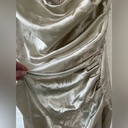 Birdy Grey Lydia Dress Shiny Satin Champagne, mermaid skirt, cowl neck; size 3X
