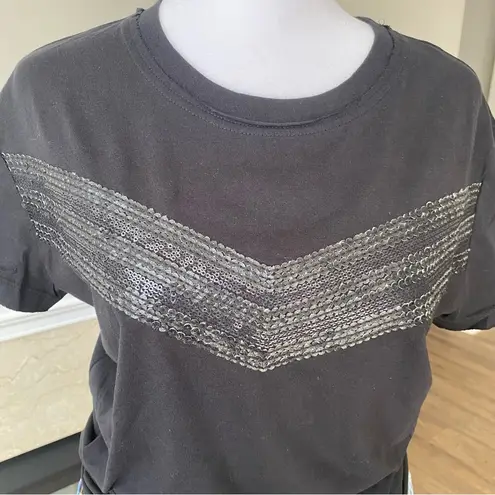 Diesel Black Sequin Chevron T-Shirt Women’s Size M Casual Graphic Tee