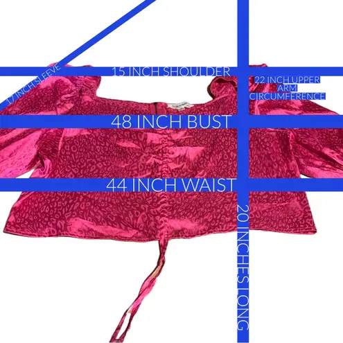 Vine & Love PINK SATIN LEOPARD PRINT PUFFED SLEEVE DRAWSTRING BLOUSE (3X)