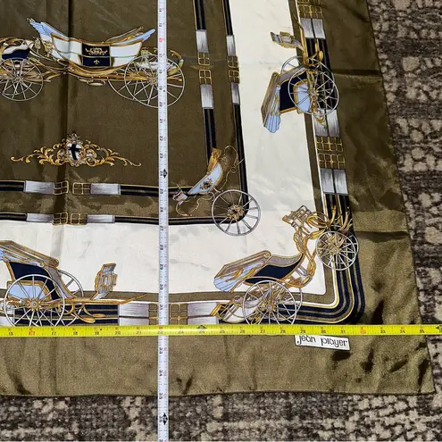 Jean Player Vintage Horse Carriage Equestrian Taupe White Gold Satin Scarf Tan