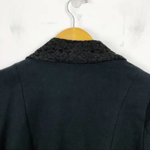 Free People  Black Tuxedo Lace Lapel Cropped Boho Blazer Size Small