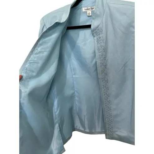 Coldwater Creek womens open jacket size 10 blue linen rayon embroidered sequin
