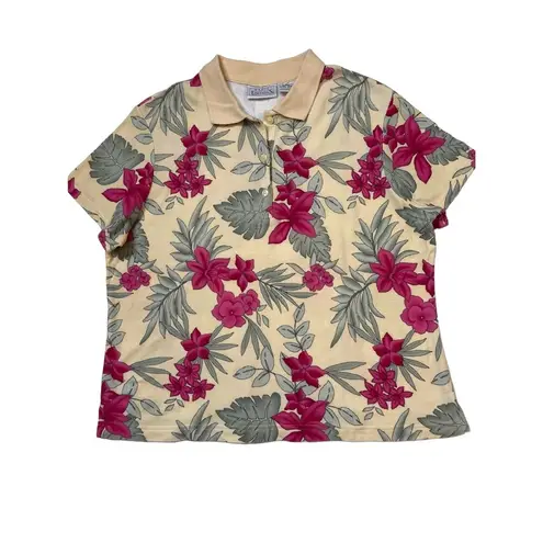 basic editions Yellow Berry Tropical Floral Polo Shirt Sz XL Women