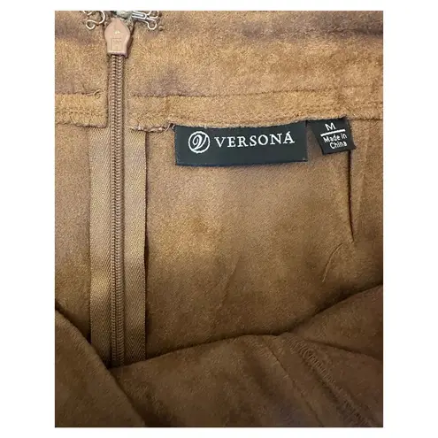 Versona  Skirt Medium Brown Faux Suede Lace Up Mini Western BOHO Polyester