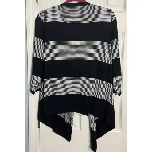 kim rogers Black/white Striped Open Cardigan, XL