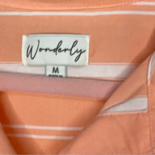 Wonderly Peach & White Striped Cotton Button Down, Medium